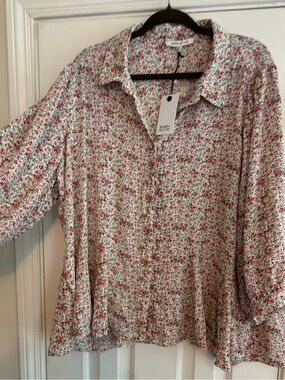 Rose & Olive Cream Blouse with Pink & Green Floral Print